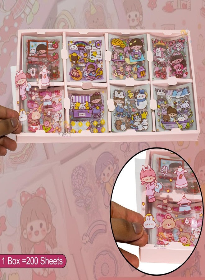 ويش كي مجموعة ملصقات WISHKEY بتصميم فتاة كرتونية رائعة، 200 ورقة، أدوات مكتبية للأطفال، ملصقات يمكنك صنعها بنفسك للدفتر، والمذكرات، وسجل القصاصات، متعددة الألوان، 3 سنوات فأكثر (عبوة واحدة) - Image 5